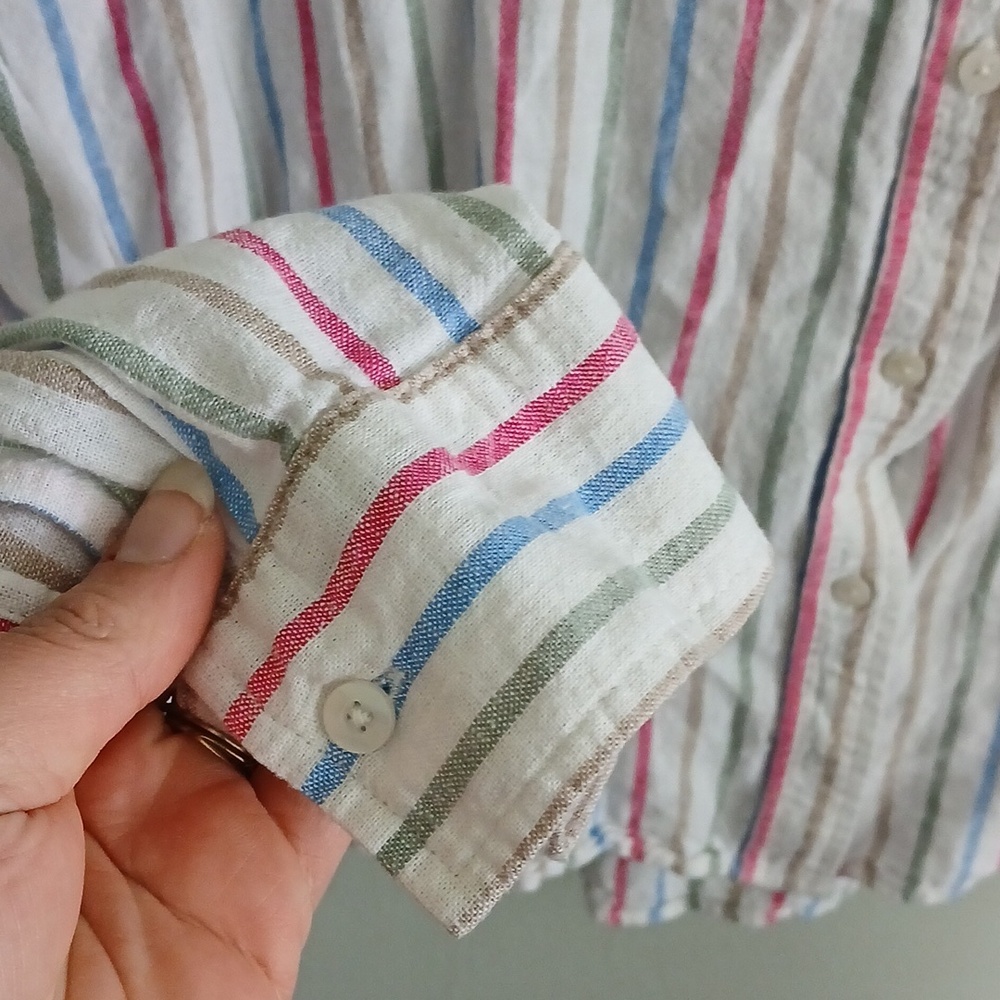GAP Women's White Striped Button-Up Long Sleeve Linen Blend Shirt Size XL - Picture 3 of 7